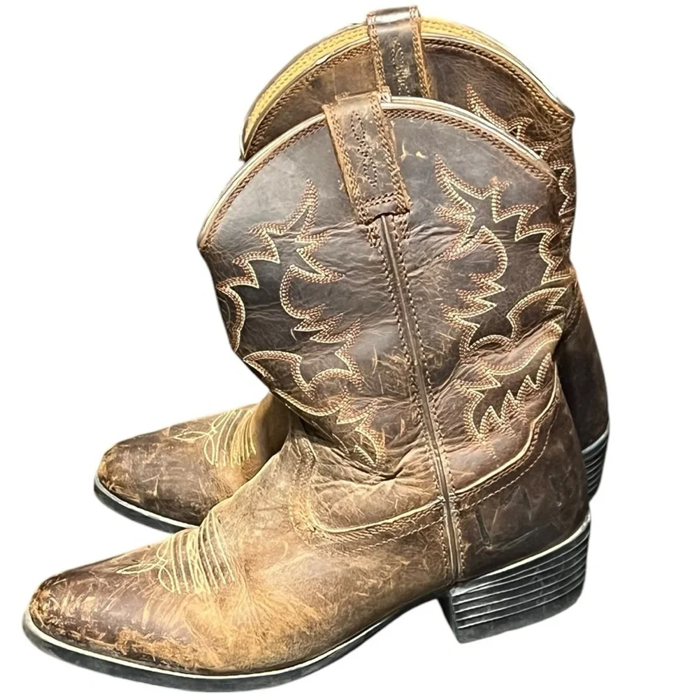 Ariat Heritage Cowboy Boots Kids Size 4 Brown Leather Western Pull On